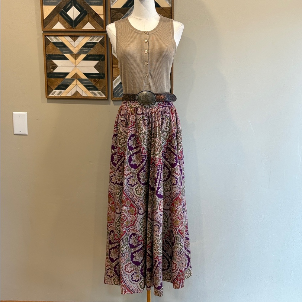 Vintage Ralph Lauren Long Paisley Printed Maxi Skirt size 12 / Small